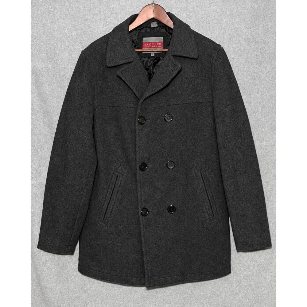 Vintage Excelled Mens Charcoal Gray Double Breasted Peacoat Size M Y2K